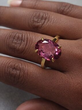 Gold Plated Sterling Silver Ring with a HUGE Pink Topaz